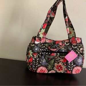Floral Black and Red Quilted Purse